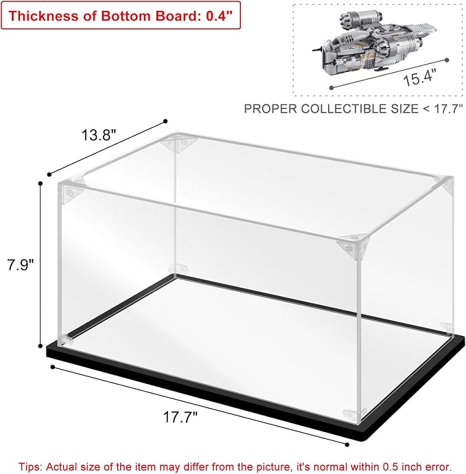Acrylic Display Case for Collectibles - Assemble Display Box for Lego 75292 Model Toys - Clear Case for Display Football Trophy Figures - Showcase (Black, 17.7x13.8x7.9 inch) - Image 2