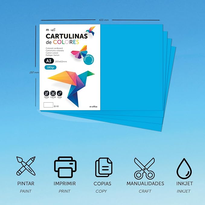 Coloured Cardstock, A3 Cardstock, Paper Colours 180 g, Card Pad Intense Colours, Ideal for Crafts, Printing Your Documents and Creative Designs · m-office (100 Sheets, Lilac) - Image 2