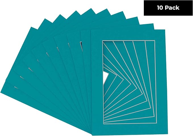 8x10 Mat for 12x16 Frame - Precut Mat Board Acid-Free Show Kit with Backing Board, and Clear Bags Teal Blue 8x10 Photo Matte Made to Fit a 12x16 Picture Frame Matboard for Framing, Pack of 10 Mats - Image 2