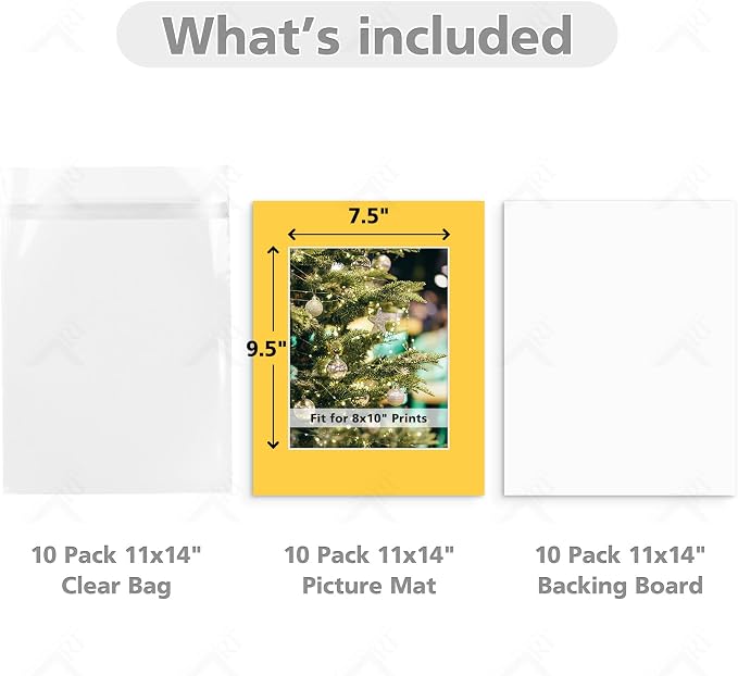 Golden State Art 10 Pack Mixed Color Photo Mats 11x14 for 8x10+Backing+Bags | Acid-Free Pre-Cut 7.5x9.5 Opening 4-Ply Bevel Cut White Core Photo Matte Matting Includes 10 Backing Board 10 Clear Bags - Image 2