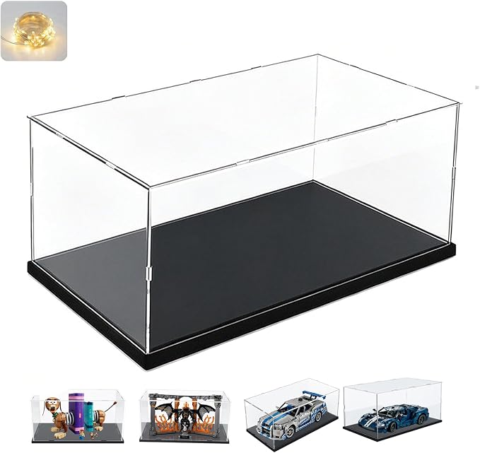 Thickened 3mm Clear Acrylic Display Case for Lego 42154 42210 Collectibles | Transparent box for 2022 Ford GT Skyline GT-R R34 42331 10367 Balrog Book Nook 43301 Slinky Dog, Black Inside 17.7x9.8x9.8in by ELEpure