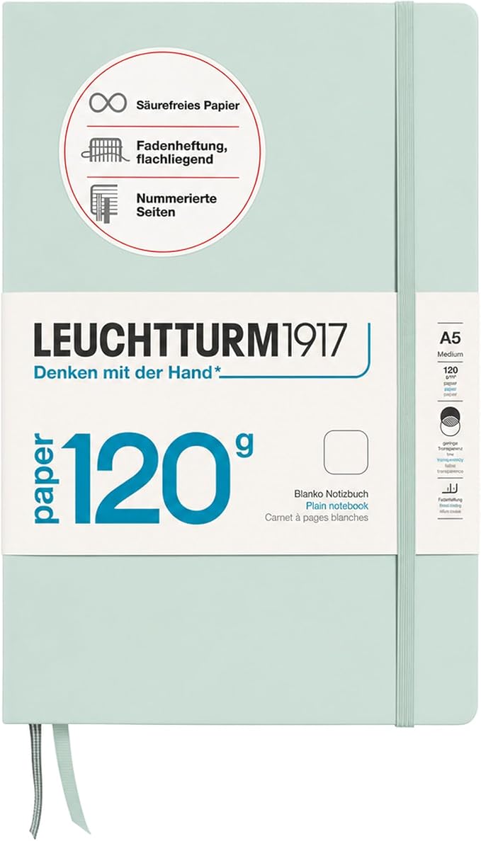 LEUCHTTURM1917-120G Special Edition - Medium A5 Plain Hardcover Notebook (Mint) - 203 Numbered Pages with 120gsm Paper by LEUCHTTURM1917