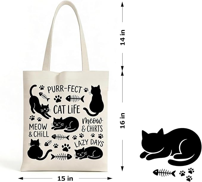 Printed Canvas Tote Bag Zipper Pocket & Magnetic Snap, Cat B | Versatile Hand Shoulder Carry, 15x16 Inch Large Large Capacity, for Work, Travel, Shopping - Image 3