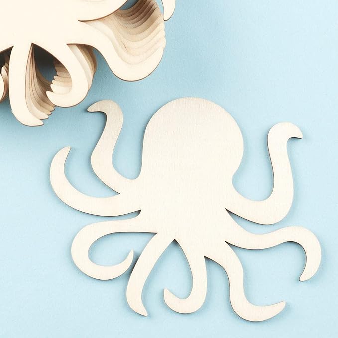 Pack of 24 Unfinished Wood Octopus Cutouts by Factory Direct Craft - Octopus Blank Wooden Sea Coastal Marine Shapes for Crafts (5-1/4" x 4-1/2 ") by FactoryDirectCraft