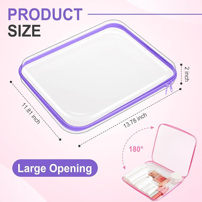4 Pcs Hard Clear Zipper Case Makeup Bags Plastic Zipper Pouch Transparent Storage Box Containers for Cosmetics, Snacks, Building Blocks, Puzzles(Clear,13.8 x 11.8 x 2 in,Multicolor) - Image 2