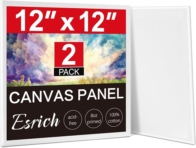 ESRICH Canvas for Painting, 2 Pack Square Canvas Boards for Painting 12x12 100% Cotton Primed Acid Free Blank Canvas Panels for Oil Paint, Watercolor, Acrylic Paint, Gouache and Tempera. by ESRICH
