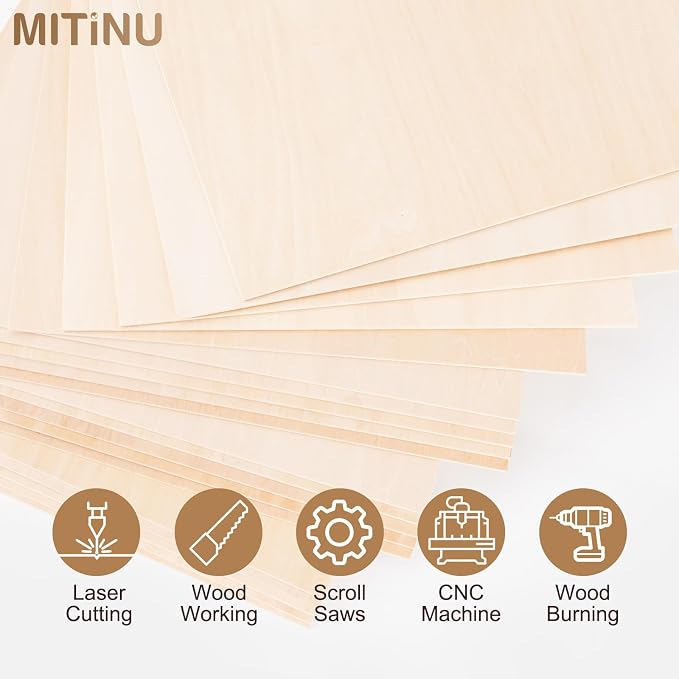 12 Pack Basswood Sheets for Crafts,18"x12"x1/8" 3mm Thick Plywood Sheets with Smooth Surfaces-Unfinished Squares Wood Boards for Laser Cutting, Wood Burning, Architectural Models, Staining - Image 6