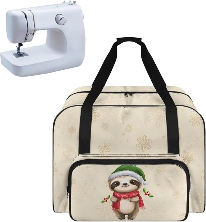 Sewing Machine Storage Bag Large Capacity Appliance Dust Bag Universal Versatile Travel Tote Bag Portable Sewing Machine Organizer Bag, Sloth Holly Santa Hat Scarf Snowflake Beige by Unknown