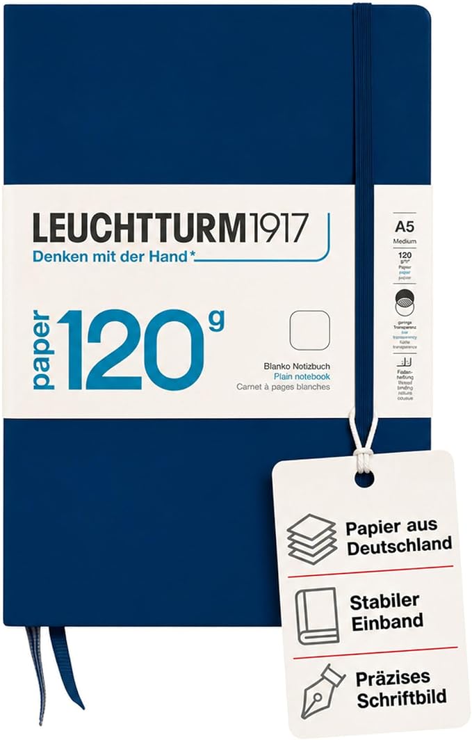 LEUCHTTURM1917-120G Special Edition - Medium A5 Hardcover Notebook - 203 Numbered Pages with 120gsm Paper (Navy, Plain) by LEUCHTTURM1917