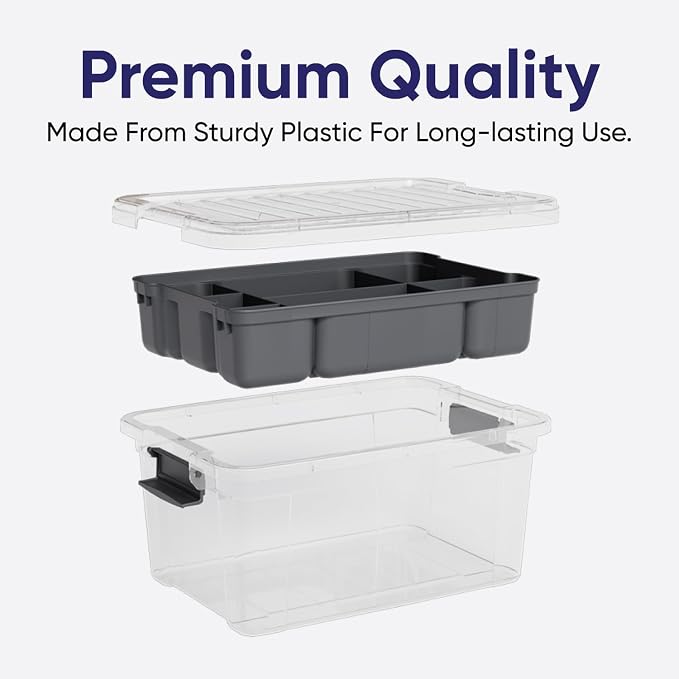Superio Small Storage Container Organizing Bin with Removable Tray Plastic Tools, Sewing, Crafts Box, 3.5 Qt. - Image 3