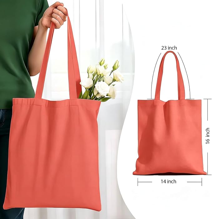1 Pack Canvas Tote Bags With Handle, Canvas Shopping Bag, Coral red | 14 x 15-inch Natural Canvas Bags for Work, DIY, Shopping - Image 2