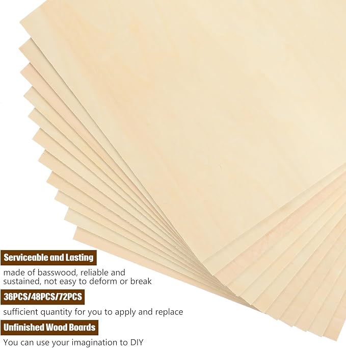Riakrum Basswood Sheets Plywood Board Unfinished Wood Boards for Crafts for DIY Laser Projects Architectural Mini House Building Hobby Model Making(12 x 24 x 1/8 Inch,48) - Image 4