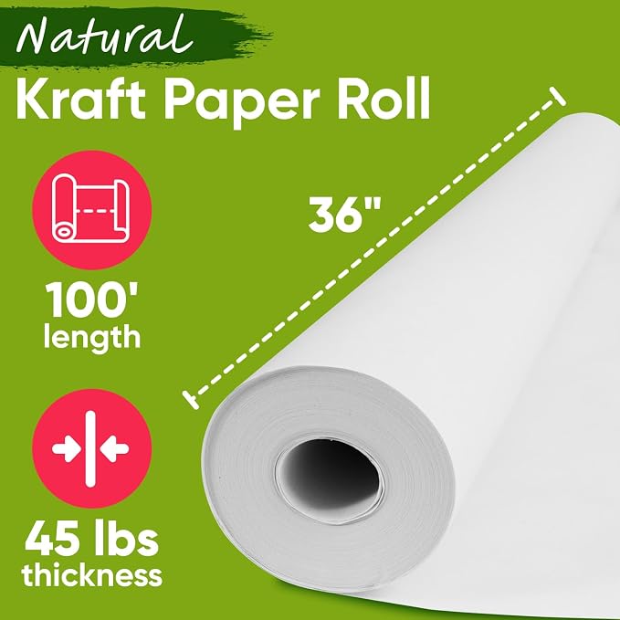 USA Made 36" x 1200" White Kraft Paper Roll, 45 lbs/66 GSM, American Produced Colored Kraft Paper for School, Bulletin Board - Odorless, Non-Toxic, Safe for Kids | American Produced Colored Kraft Paper for School, Bulletin Board - Odorless, Non-Toxic, ... - Image 2
