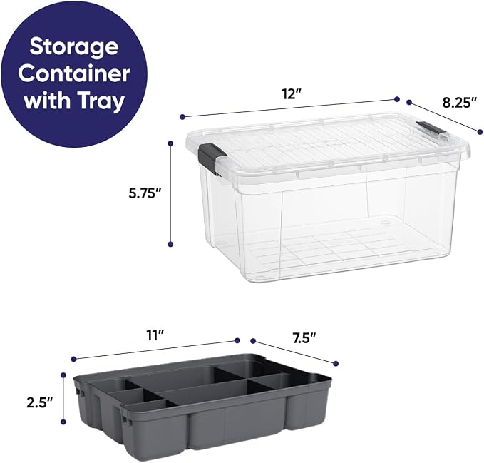 Superio Storage Container Organizing Bin with Removable Tray Plastic Tools, Sewing, Crafts Box, 6.5 Qt. - Image 2