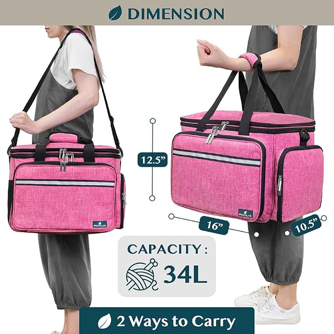 PAVILIA Knitting Bag Yarn Storage Tote - Large Crochet Organizer, Holder for Knitter Projects, Accessories Set, Gifts for Crochet Lovers - Heather Pink - Image 5
