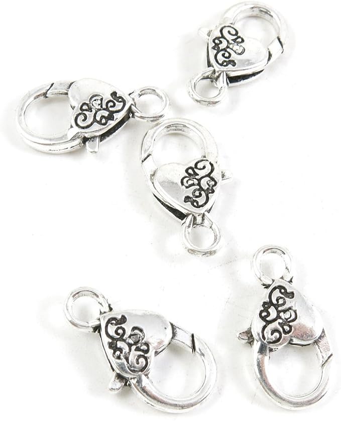 20 Pieces Antique Silver Tone Jewelry Making Supply Charms Filigrees Arts Crafts Beading Findings Crafting A6OY6Q Love Heart Lobster Key Clasp by Unknown
