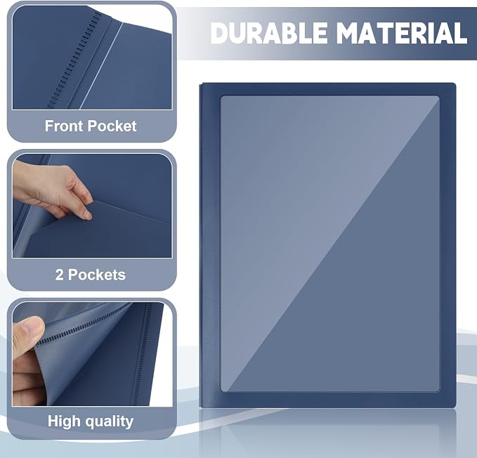 Teling 48 Pcs Plastic Folders with Clear Front Pockets and Card Holder, 2 Pocket Letter Size Folders for School Office Document Presentations Reports Classroom Organization Supplies (Dark Blue) - Image 3