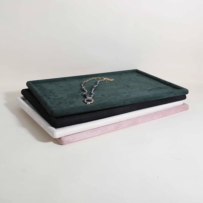Rectangle Jewelry storage organizer plate, Velvet Jewerly display tray, Empty showcase tray for Necklace Bracelet Ring Earring【Green-Large, 17.7 x 11.8 in 】 - Image 9