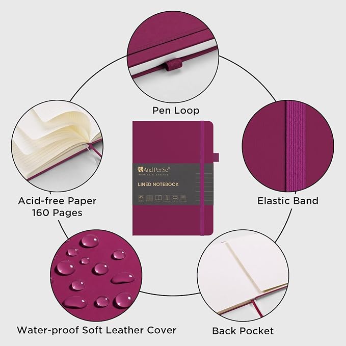 &And Per Se Lined Journal Notebook, 160 Pages, A5 5.7 x 8 inches College Ruled Thick Paper Notebook Journals for Writing, Hardcover Notebooks for Women Men Office School (1 Pack, Mulberry Purple) - Image 4