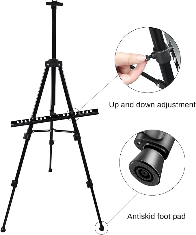 RRFTOK 21-66 Inch Adjustable Art Easel Stand for Painting and Sign, Black | Metal tripod easel with reinforced triangle for poster tripod, sign stand, floor and whiteboard display - Image 6