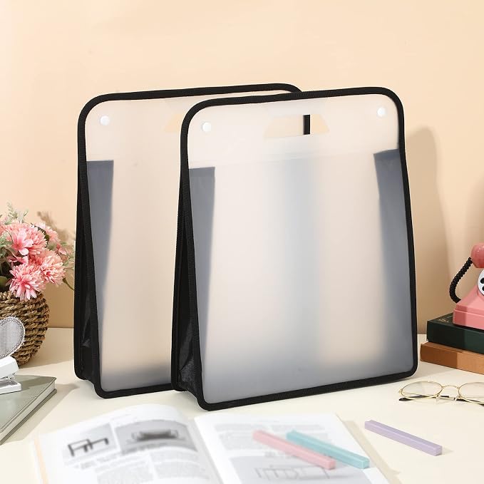 12 Pieces Scrapbook Paper Storage 12x12 Sheets Storage Paper File Scrapbook Paper Storage Organizer with Handle Expandable Craft Paper Storage for Documents Office Photos Cardstock File (Black) - Image 2