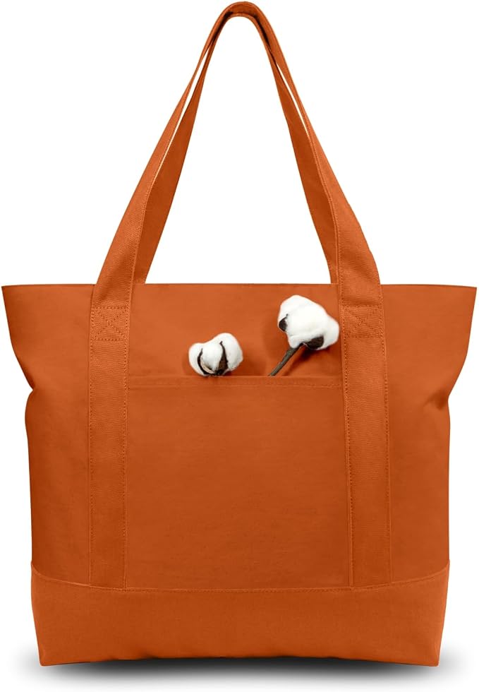 TOPDesign 6-Pack Canvas Tote Bags with an External Pocket, Reusable Grocery Shopping Bags, Top Zipper Closure, Daily Essentials (Orange) by TOPDesign