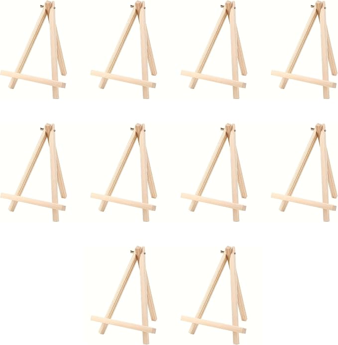 Mini Wooden Easels – Pack of 10 Small 7-Inch Adjustable Tabletop Stands for Art, Kids, Students, and Photo Display by Unknown