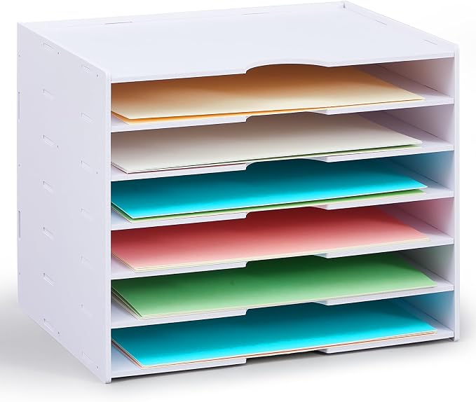 7 Tier Scrapbook Paper Organizer 14.2 x 10.2 x 11.8 Inch Stackable Paper Storage Holder for Desk Desktop File Organizer for Home Office Classroom School by Juexica