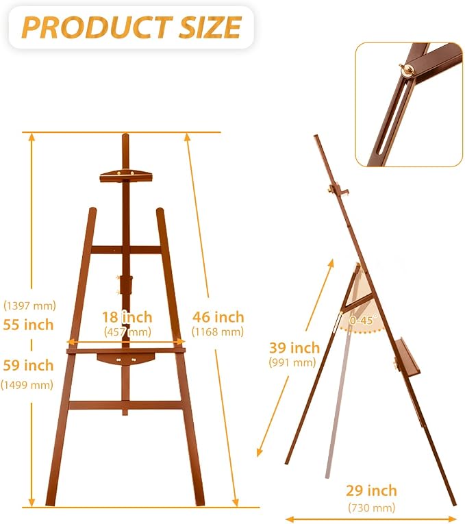 Pine Wood A-Frame Art Easel Stand,Foldable Wooden Easel for Painting,Walnut | Adjustable wooden painting easel hold up to 41"canvas,Wood easel for display home studio outdoor wedding student adult artist - Image 6