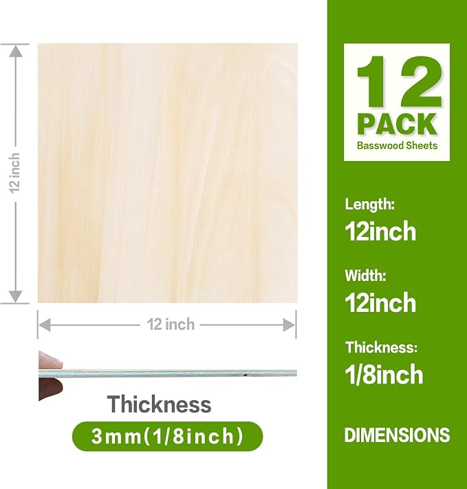Basswood Sheets 12"x12"x1/8",3mm Basswood for Laser Cutting,Thin Plywood Board Unfinished Wood for Crafts, DIY Architectural Models Making, Wood Engraving (12inchx12inch-1/8-12Packs) - Image 5