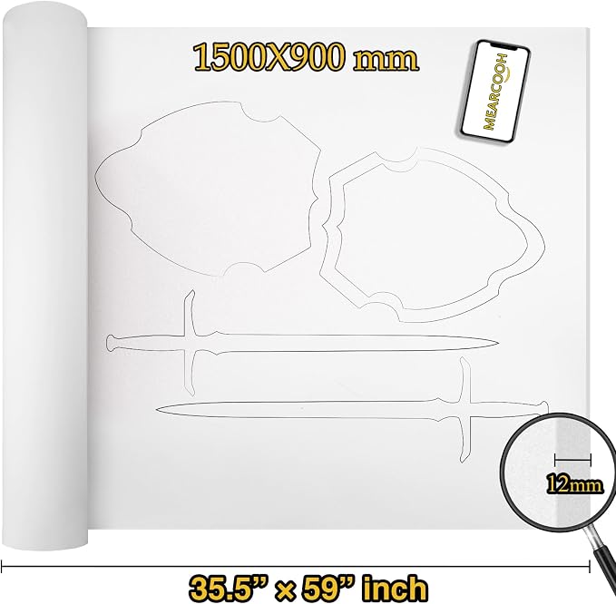 MEARCOOH EVA Foam Cosplay White 12mm Thick (1mm to 20mm) Large 35.5" x 59" Sheet Premium High Density 86 kg/m3 for Cosplay, Crafts Projects - Image 2