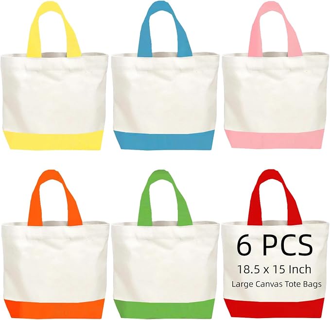 6/12/24/48 Pack Large Canvas Tote Bags Bulk with Handles 18.5 x 15 Inch-Blank Reusable DIY Birthday Party Gift for Women Men by Home