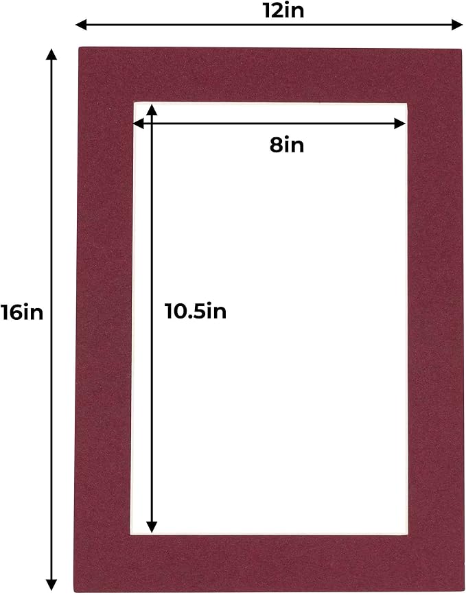 8.5x11 Mat for 12x16 Frame - Precut Mat Board Acid-Free Maroon 8.5x11 Photo Matte For a 12x16 Picture Frame, Premium Matboard for Family Photos, Show Kits, Art, Picture Framing, Pack of 25 Mats - Image 4
