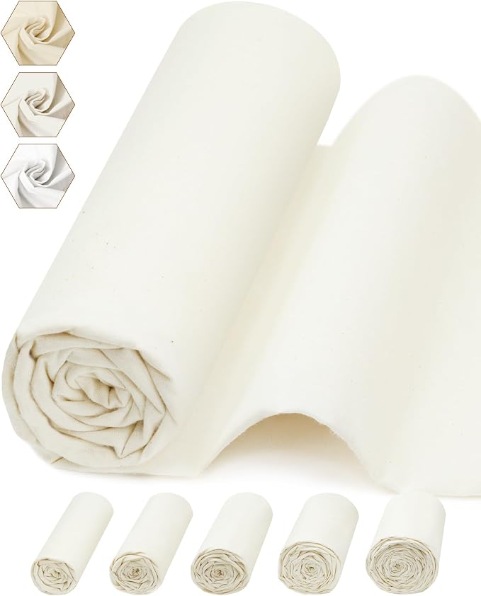 FIVEIZERO 100% Cotton Muslin Fabric by The Yard,59in x 1yd Cream Bleached Cotton Muslin Cloths–Medium Weight Beige Calico Fabric for Sewing,Quilting,Embroidery,Crafts & Apparel Projects | 59in x 1yd Muslin Cloth;Medium Weight Draping Fabrics for Sewing... by FIVEIZERO