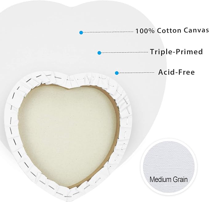 PHOENIX Heart Canvases for Painting - 8, 10, 12 in (2 of Each) - 100% Cotton 10 Oz Triple Primed White Blank Acid-Free Artist Shaped Stretched Canvas for Oil, Acrylic Painting Decoration - Image 4