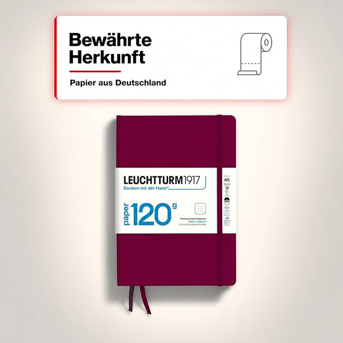 LEUCHTTURM1917 - 120G Special Edition - Medium A5 Dotted Hardcover Notebook (Port Red) - 203 Numbered Pages with 120gsm Paper - Image 7