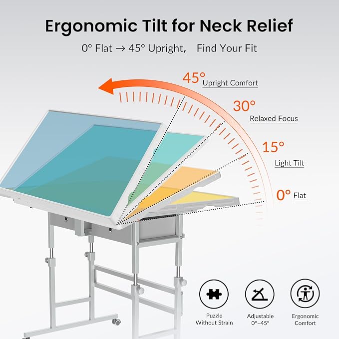 1500 Piece Light-Weight Adjustable Tilting Plastic Jigsaw Puzzle Table for Adults, 25.59"x34.25"Puzzle Board with 4 Drawers&Protective Cover, 45-Degree Any-Angle Tilt,Laptop Table for Couch - Image 3