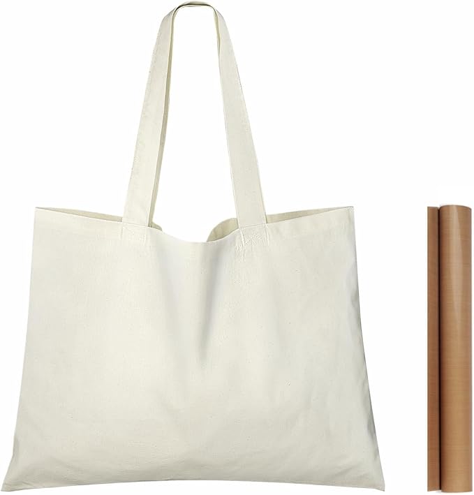 NPBAG 25 Pack 20'' X 16'' Large Natural Cotton Tote Bags, Lightweight Blank Bulk Cloth Bags with 1pc of PTFE Teflon Sheet by NPBAG
