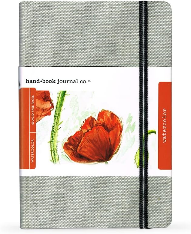 Handbook Watercolor Journal, 8.25"x5.25" Large Portrait, 95lb/200gsm Cold Press Paper, Travelogue, Natural European Linen Cover by SpeedballArt