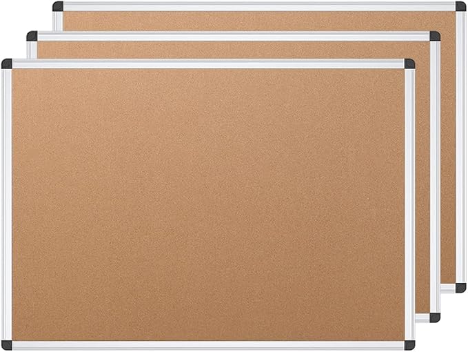 VIZ-PRO Cork Notice Board, 24 X 18 Inches, 3 Pack, Silver Aluminium Frame - Image 2