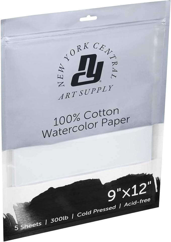New York Central Watercolor Paper - 9x12-1 Pack of 5 Sheets - 300 lb. Cold Press - 100% Cotton, Acid-Free, Archival Quality, Bright White Watercolor Paper Pad for Wet & Dry Media - Image 2