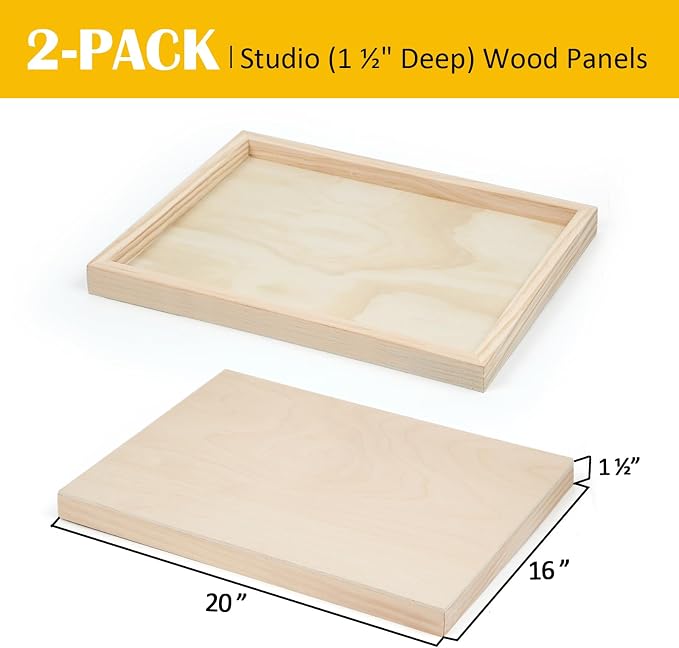 2 Pack 16x20'' Unfinished Gallery Birch Wood Canvas Panels | 1 1/2" Deep Art Cradle Boards for Painting, Pouring, Burning, Epoxy Resin, Laser Engraving Cutting - Image 2
