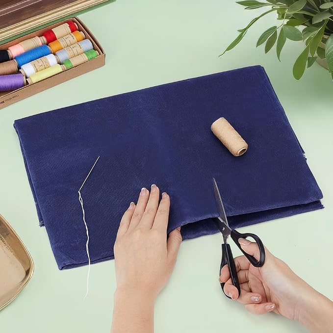 MAYJOYDIY 1 Yard Dark Blue Cotton Waxed Canvas Fabric, 59 Inch Antique Finish Waxed Oilskin Cloth Durable Cotton Fabric for Canvas Bag Sewing Crafts Embroidery Handmade Home Decor - Image 3