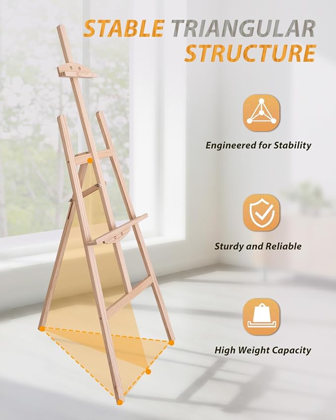 Pine Wood A-Frame Art Easel Stand, Foldable Wooden Painting Easel, Natural | Adjustable wooden painting easel hold up to 41"canvas,Wood easel for display home studio outdoor wedding student adult artist - Image 4