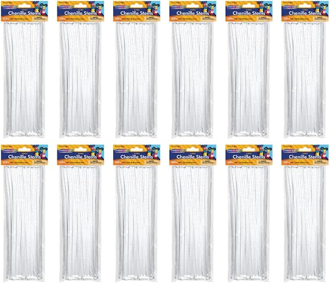 Creativity Street Jumbo Chenille Stems, 12" x 6 mm, Craft Pipe Cleaners, White, Pack of 100, Case of 12 Packs, 1200 Chenille Stems Total by CreativityStreet%C2%AE