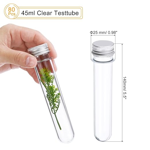 PATIKIL 80Pcs 45ml Plastic Test Tube with Screw Caps, 140x25mm Tubes Aluminum Lid, for Scientific Experiments Party Decoration Candy Bead Storage Bath Salt - Image 2