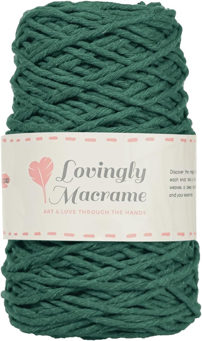 Lovingly Macrame Single Strand Macrame Cord – 3mm Macrame Cord for Handmade Products & DIY Projects - Cotton Cording for Crafts, Dream Catchers, Boho Decor, Feathers - 357ft (109yds) - Emerald Green by LovinglyMacrame