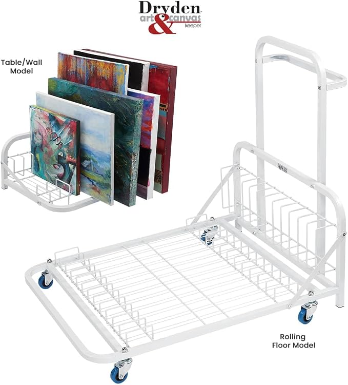 Dryden Art Canvas Storage Rack & Frame Keeper, Mobile Cart, Large Floor Model with Casters and Handle - 33" x 25.5" x 30.5" - White - Image 7