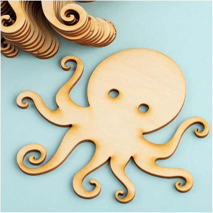 24‑Piece Unfinished Wood Octopus Cutouts – Blank Wooden Octopus Shapes for Painting, DIY Sea Ocean Coastal Beach Crafts and Creative Projects (4-3/4" 4-3/4") by FactoryDirectCraft