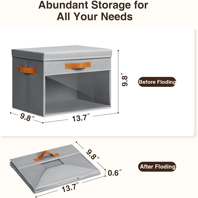 Large Storage Bins with Lids - 4 Pack Foldable Decorative Organizers with Clear Windows & Handles, Cube Storage Organizers for Clothes, Blankets, Sweaters, Sheets, Grey - Image 7